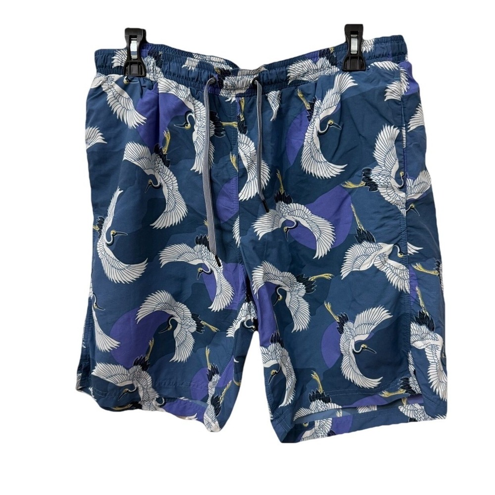 SAXX Swim Shorts Large Blue Crane Print Cannonball 2N1 BallPark Pouch 9" Inseam
